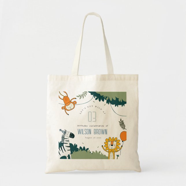 Cute Wild Jungle Animals Kids Any Age Birthday Tote Bag (Front)