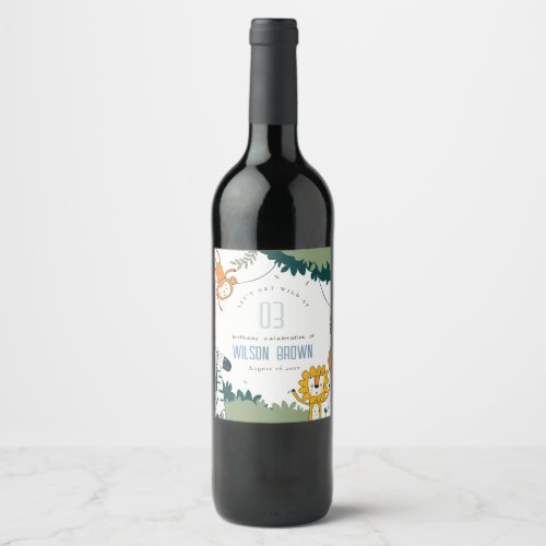 Cute Wild Jungle Animals Kids Any Age Birthday Wine Label