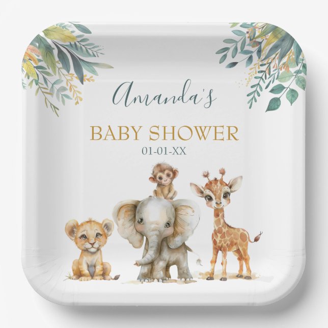 Cute Wild Jungle Animals Paper Plates (Front)