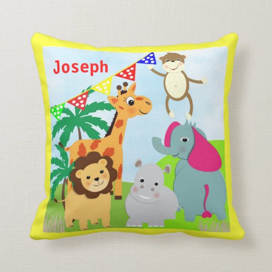 Cute Wild Jungle Animals Picture Throw Pillow