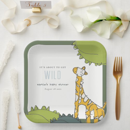Cute Wild Jungle Giraffe Kid Drawn Baby Shower Paper Plates