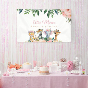 Cute Wild Jungle Safari Animals Birthday Parade Banner