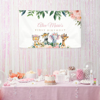Cute Wild Jungle Safari Animals Birthday Parade Banner