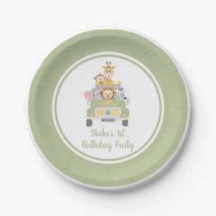 Cute Wild One Animal Safari 1st Birthday Party Paper Plates