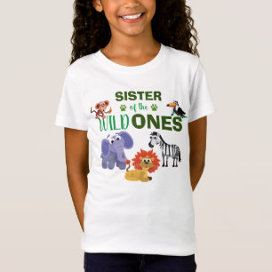 Cute Wild One Birthday Jungle Safari Twins Sister T-Shirt