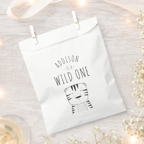 Cute Wild One First Birthday Tiger Black White Favor Bag