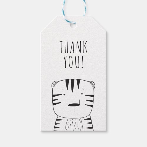 Cute Wild One First Birthday Tiger Black White Gift Tags