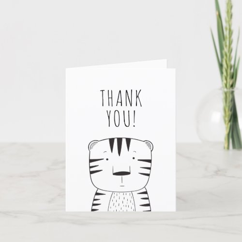 Cute Wild One First Birthday Tiger Black White Thank You Card