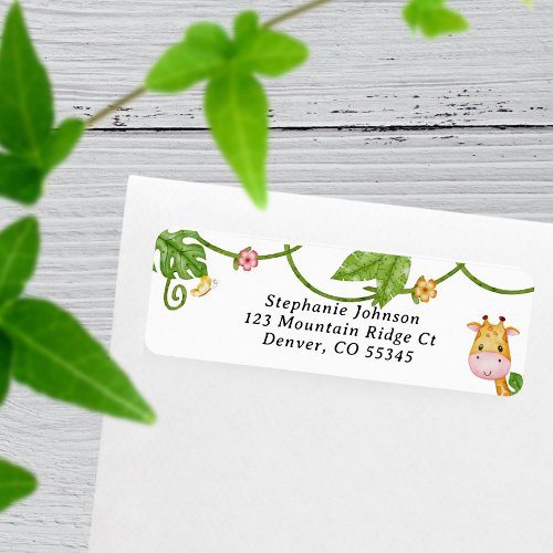 Cute Wild One Giraffe Jungle Vines Baby Shower Label