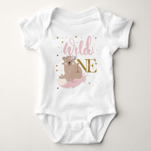 Cute Wild One Girl Glitter Baby Bodysuit