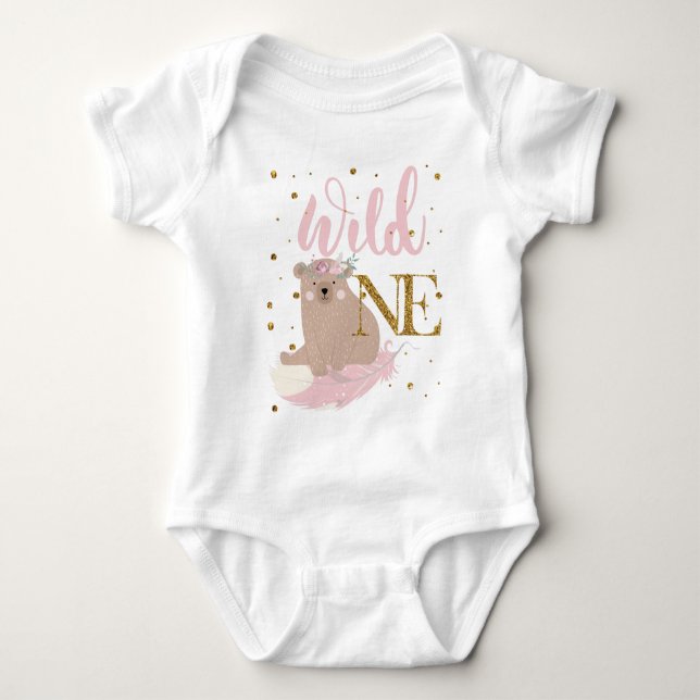 Cute Wild One Girl Glitter Baby Bodysuit (Front)