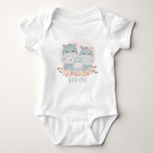 cute wild one girl hippo baby bodysuit