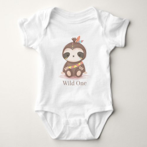 cute wild one girl sloth baby bodysuit