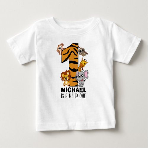 Cute Wild One Jungle Animals Safari First Birthday Baby T_Shirt