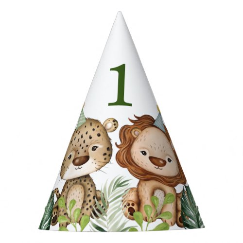 Cute Wild One Jungle Animals Tropical 1st Birthday Party Hat