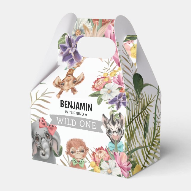 Cute Wild One Jungle Boy Birthday Favor Box (Front Side)
