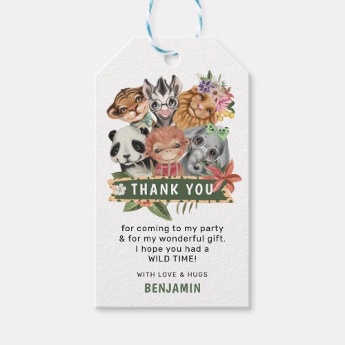 Cute Wild One Jungle Boy Thank You Gift Tags