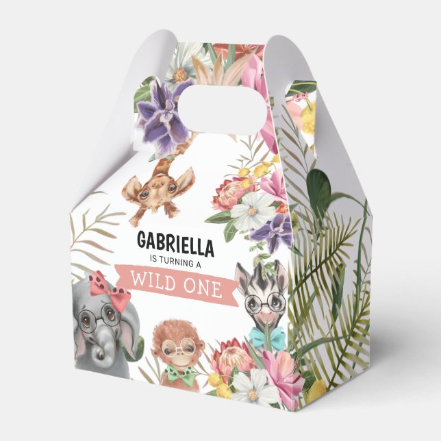 Cute Wild One Jungle Girl Birthday Favor Boxes (Front Side)