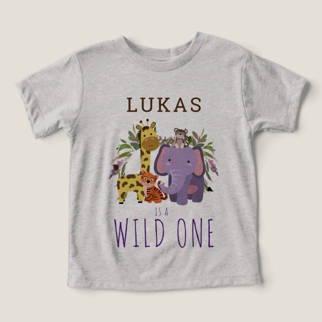 Cute Wild One Jungle Safari 1st Birthday Party Toddler T-shirt (Design Front)
