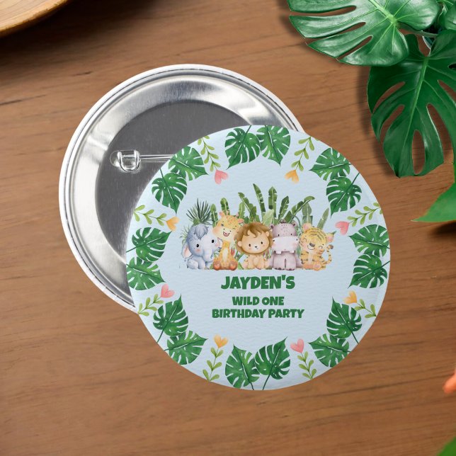 Cute Wild One Jungle Safari Animal Birthday  Button (Creator Uploaded)