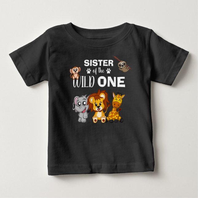Cute Wild One Jungle Safari Animal Sister Zoo Baby T-Shirt (Front)