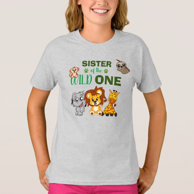 Cute Wild One Jungle Safari Animal Sister Zoo T-Sh T-Shirt (Front)