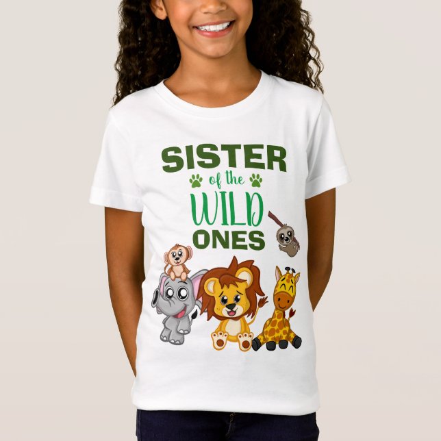 Cute Wild One Jungle Safari Animal Twins Sister T-Shirt (Front)
