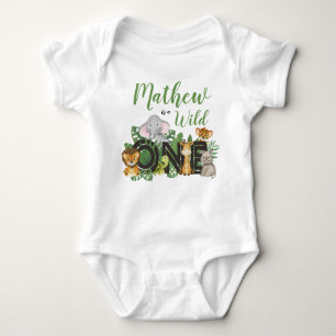 Cute Wild One Jungle Safari Animals First Birthday Baby Bodysuit