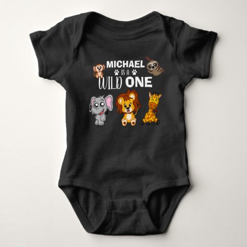 Cute Wild One Jungle Safari Animals First Birthday Baby Bodysuit