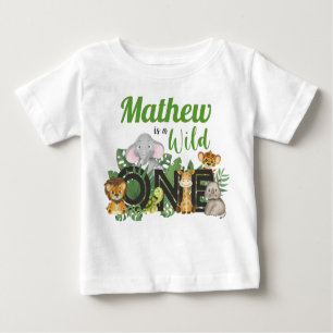 Cute Wild One Jungle Safari Animals First Birthday Baby T-Shirt