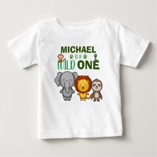 Cute Wild One Jungle Safari Animals First Birthday Baby T_Shirt
