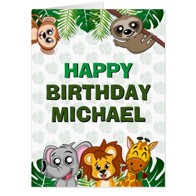 Cute Wild One Jungle Safari Animals First Birthday Card (Front)