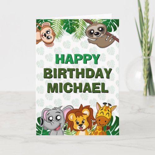 Cute Wild One Jungle Safari Animals First Birthday Card