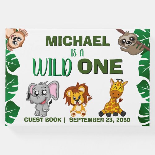 Cute Wild One Jungle Safari Animals First Birthday Guest Book