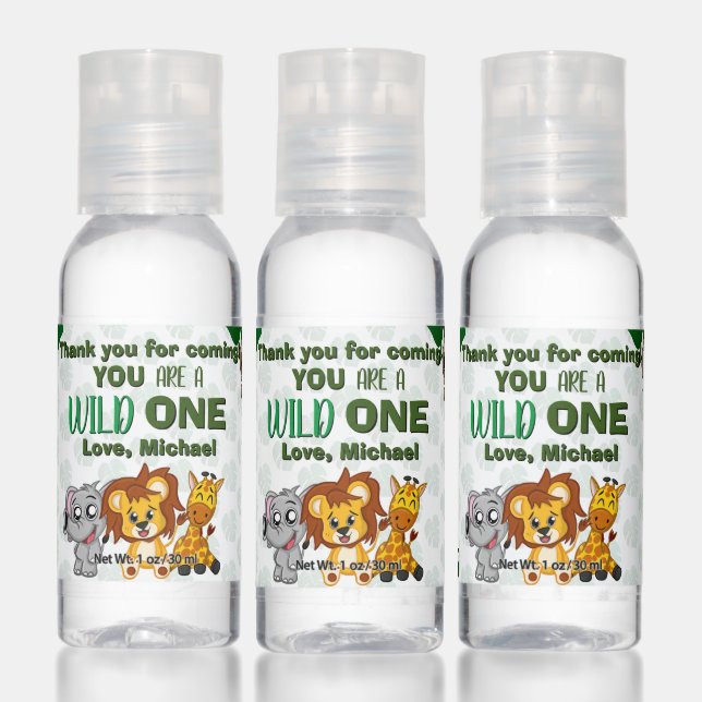Cute Wild One Jungle Safari Animals First Birthday Hand Sanitizer (Set)