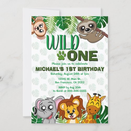 Cute Wild One Jungle Safari Animals First Birthday Invitation