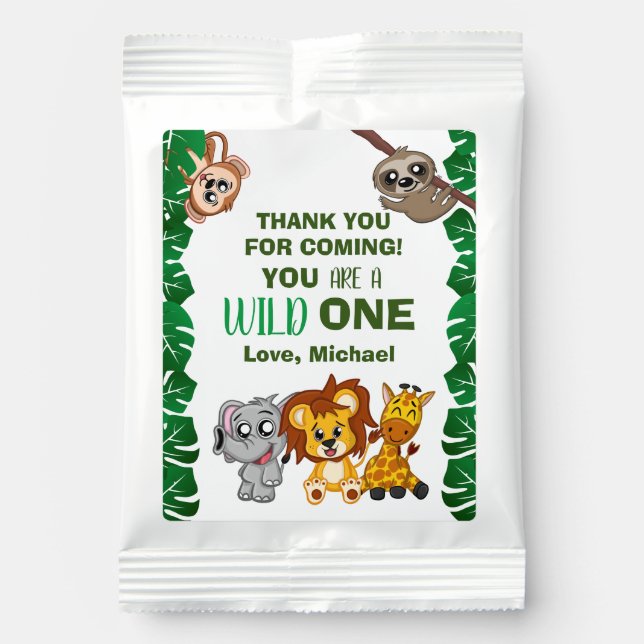 Cute Wild One Jungle Safari Animals First Birthday Lemonade Drink Mix (Front)