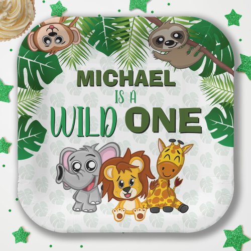 Cute Wild One Jungle Safari Animals First Birthday Paper Plates