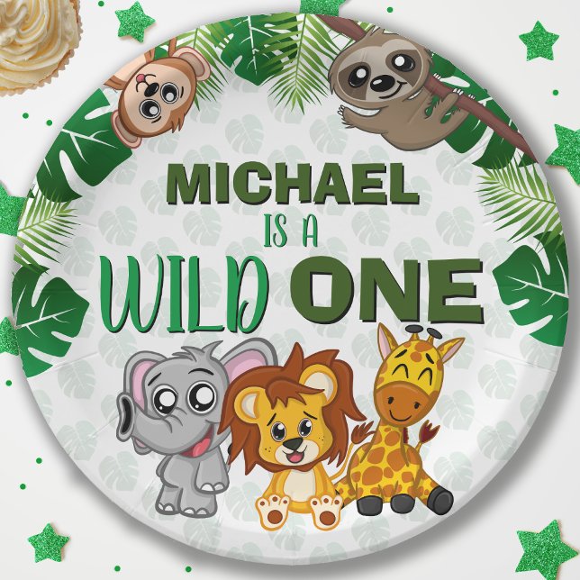 Cute Wild One Jungle Safari Animals First Birthday Paper Plates (Creator Uploaded)