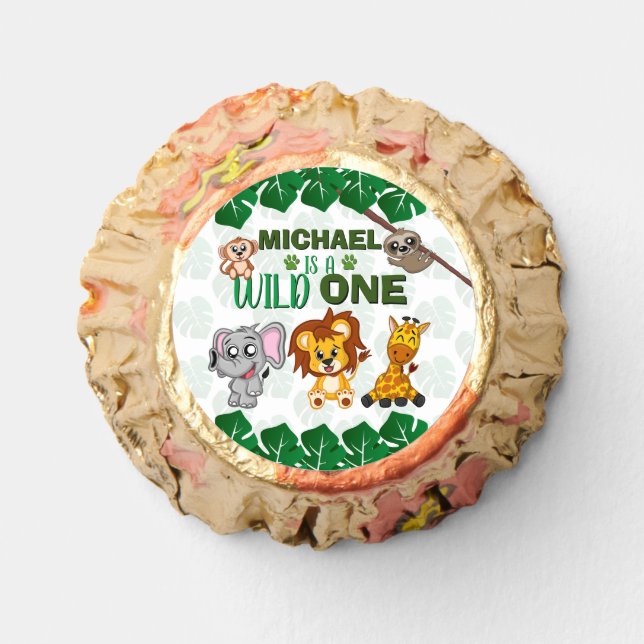 Cute Wild One Jungle Safari Animals First Birthday Reese's Peanut Butter Cups (Front)