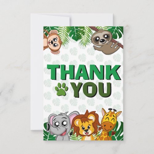 Cute Wild One Jungle Safari Animals First Birthday Thank You Card
