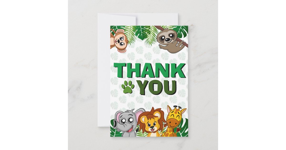 Cute Wild One Jungle Safari Animals First Birthday Thank You Card | Zazzle