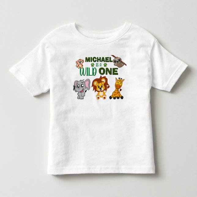 Cute Wild One Jungle Safari Animals First Birthday Toddler T-shirt (Front)