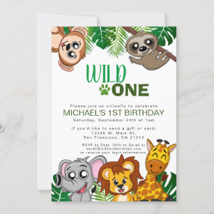 Cute Wild One Jungle Safari Virtual First Birthday Invitation