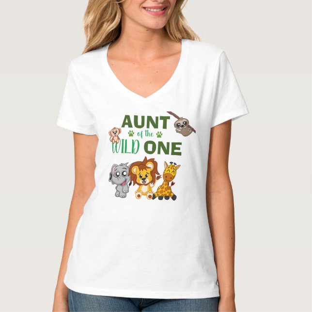 Cute Wild One Jungle Safari Zoo Animal Aunt T-Shirt (Front)