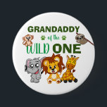 Cute Wild One Jungle Safari Zoo Animal Grandaddy Button<br><div class="desc">Grandaddy of the wild one! Is your little boy or girl turning one? This Wild One design is perfect for their 1st birthday to let their grandpa show their excitement for their grandchild. The jungle safari theme features a cartoon illustrated monkey,  sloth,  elephant,  lion,  and giraffe!</div>