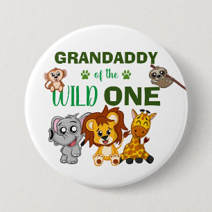 Cute Wild One Jungle Safari Zoo Animal Grandaddy Button