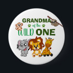 Cute Wild One Jungle Safari Zoo Animal Grandma Button<br><div class="desc">Grandma of the wild one! Is your little boy or girl turning one? This Wild One design is perfect for their 1st birthday to let their grandma show their excitement for their grandchild. The jungle safari theme features a cartoon illustrated monkey,  sloth,  elephant,  lion,  and giraffe!</div>