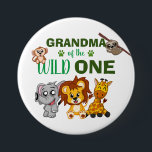 Cute Wild One Jungle Safari Zoo Animal Grandma Button<br><div class="desc">Grandma of the wild one! Is your little boy or girl turning one? This Wild One design is perfect for their 1st birthday to let their grandma show their excitement for their grandchild. The jungle safari theme features a cartoon illustrated monkey,  sloth,  elephant,  lion,  and giraffe!</div>
