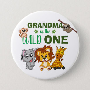 Cute Wild One Jungle Safari Zoo Animal Grandma Button